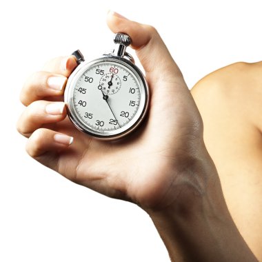 Woman pushing stopwatch clipart