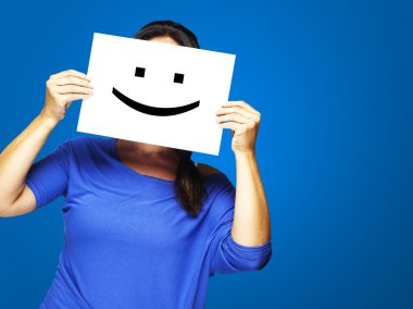 Woman with happy emoticon clipart