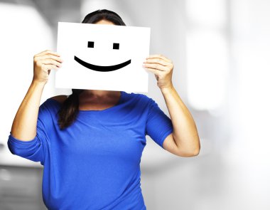 Woman with happy emoticon clipart