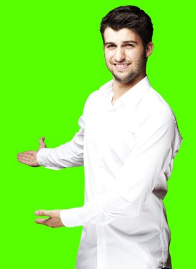 Young man inviting clipart