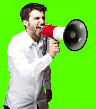 Man shouting with megaphone clipart