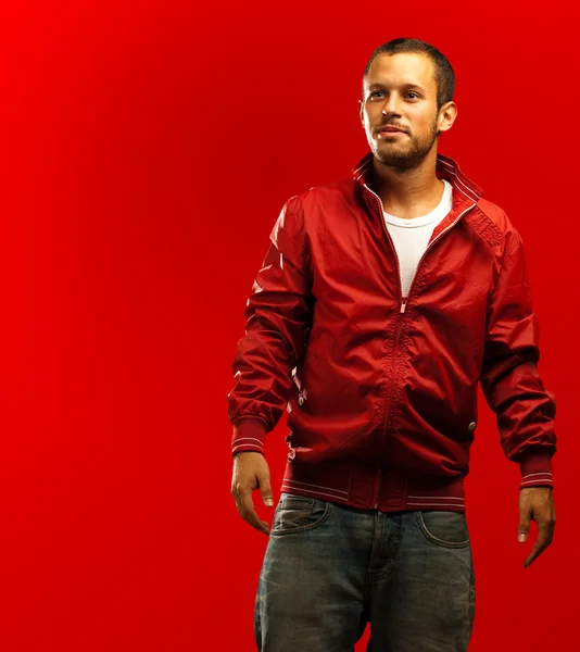 Man with red jacket — Stock Photo, Image