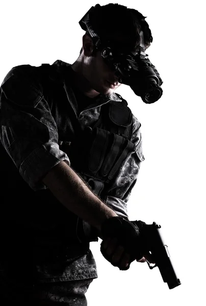 Soldier with night vision goggles — Stock Photo, Image