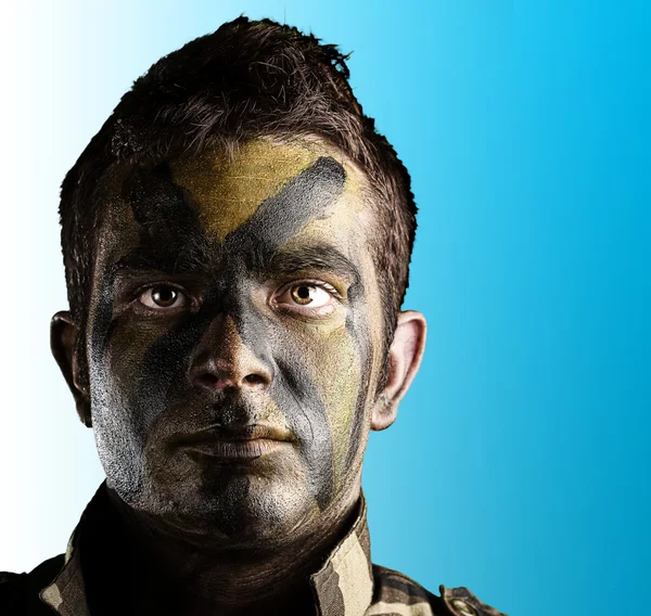 Soldier face painted — Stock Photo, Image
