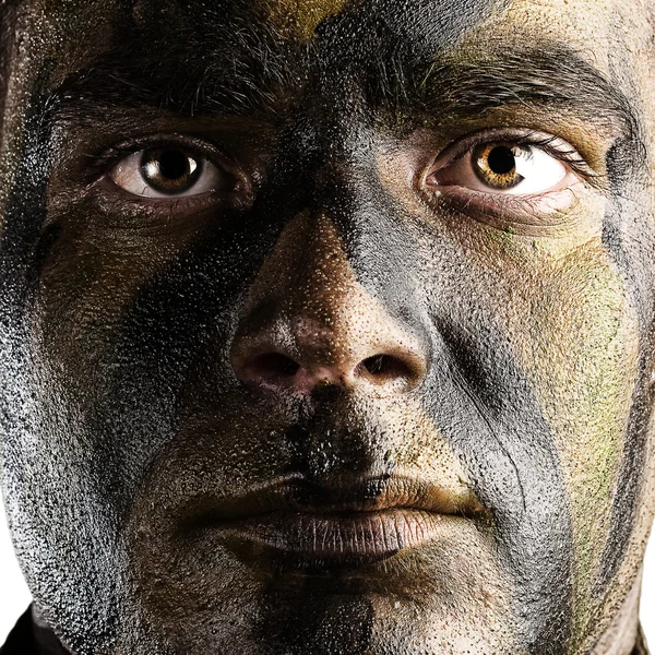Rosto de soldado pintado — Fotografia de Stock