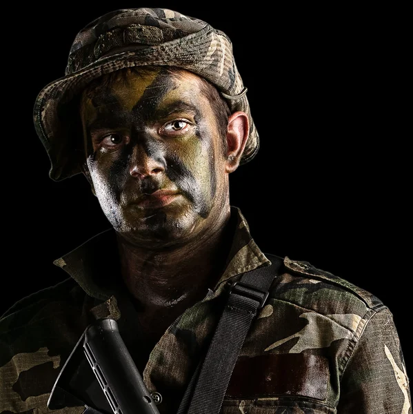 Jovem soldado rosto — Fotografia de Stock