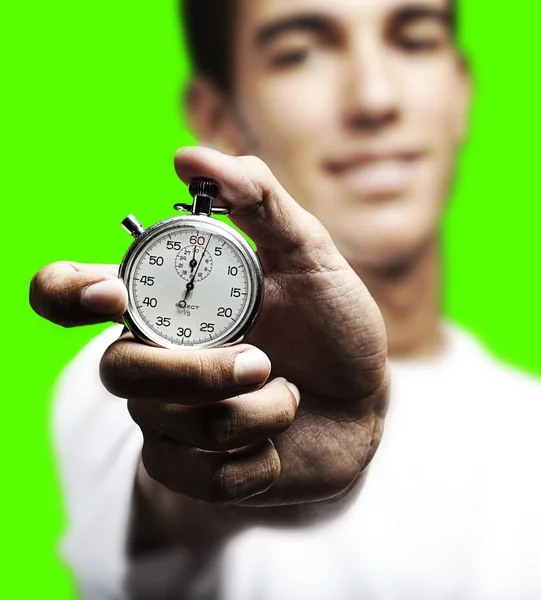 Άνθρωπος πιέζοντας κουμπί χρονόμετρο με διακόπτη — Φωτογραφία Αρχείου