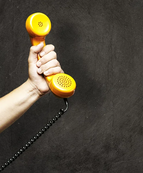 Hand hold vintage telephone — Stock Photo, Image