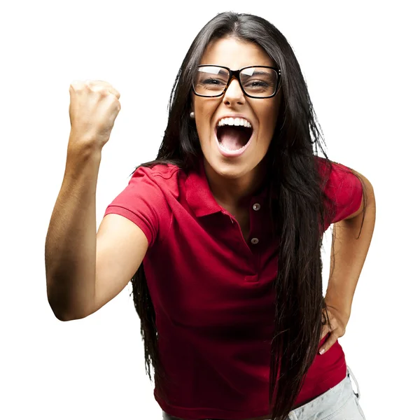 Mujer haciendo gestos de victoria — Foto de Stock