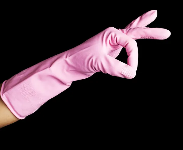Růžové gumové rukavice — Stock fotografie