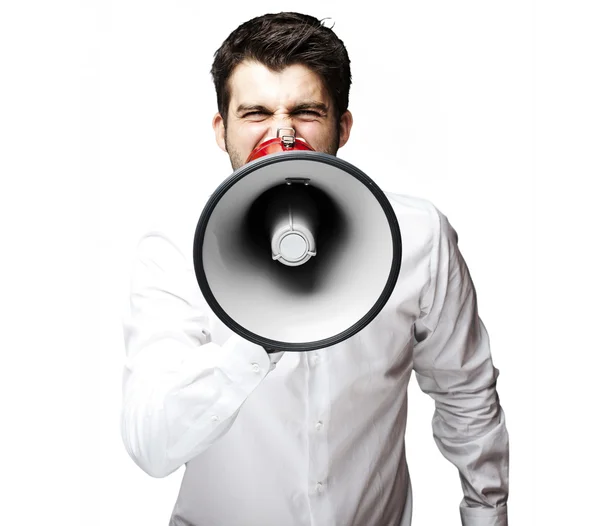 Hombre con megáfono —  Fotos de Stock