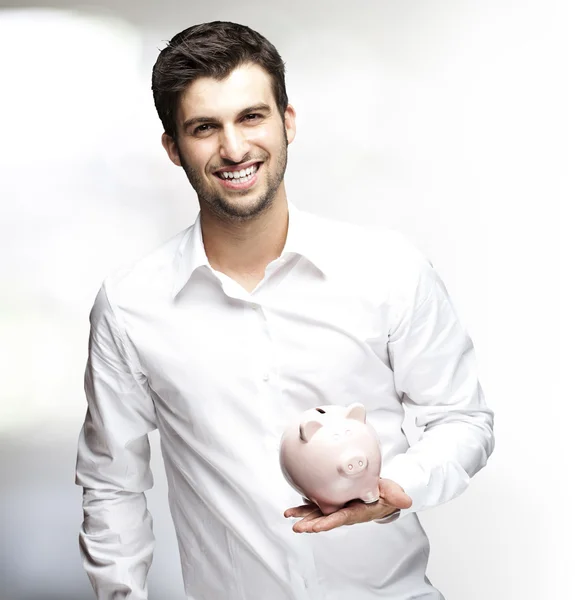 Homem com Piggy Bank — Fotografia de Stock