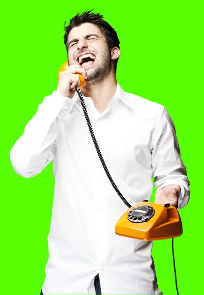 Muž hospodářství telefon — Stock fotografie