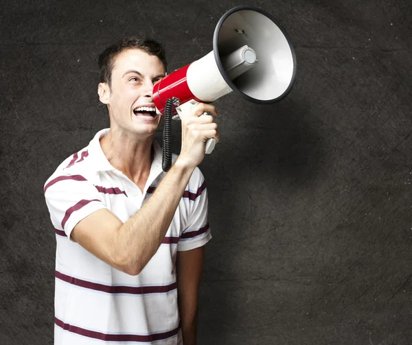 Homem com megafone — Fotografia de Stock