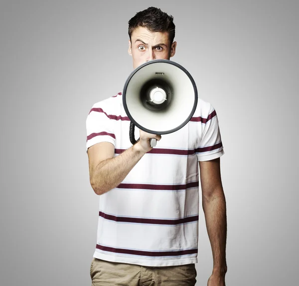 Muž s megafonem — Stock fotografie