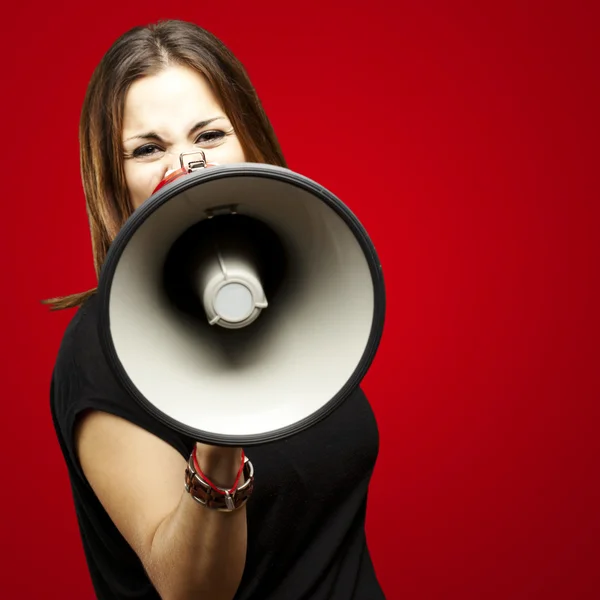 Frau mit Megafon — Stockfoto