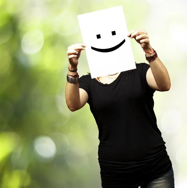 stock image Woman with smile emoticon
