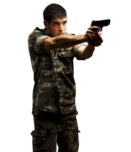 Soldier aiming — Stock Photo, Image