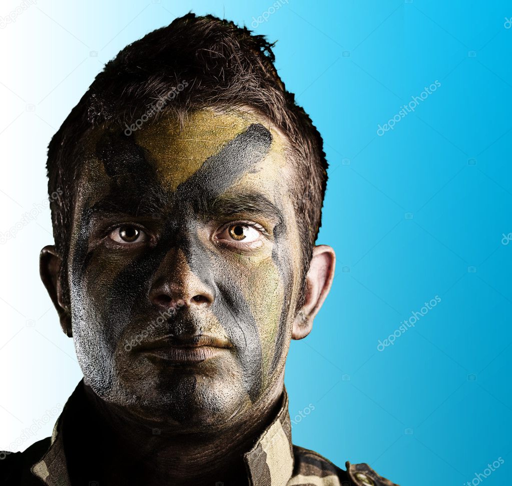 Soldier face painted