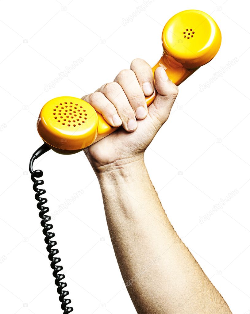 Hand holding telephone