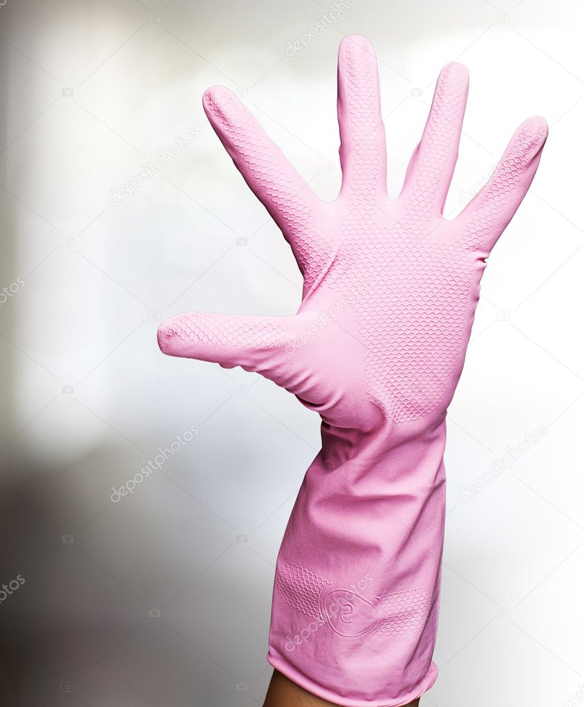 Pink rubber gloves