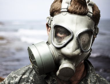 Soldier with gas mask clipart