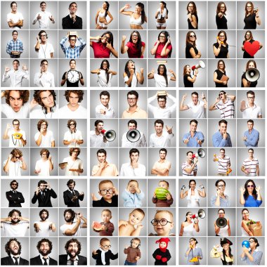 Composition of young over grey background clipart