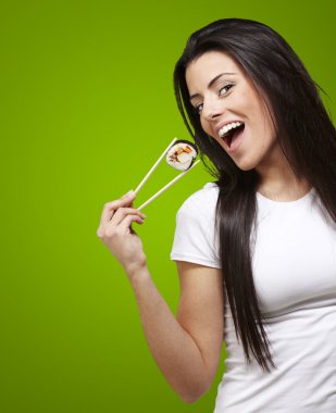 Woman holding sushi clipart