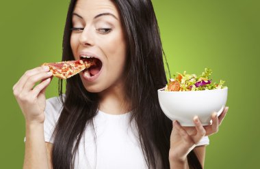 Woman eating pizza clipart