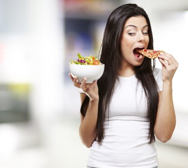 Woman eating pizza clipart