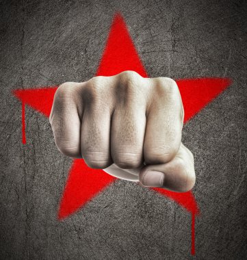 Fist punching against wall clipart