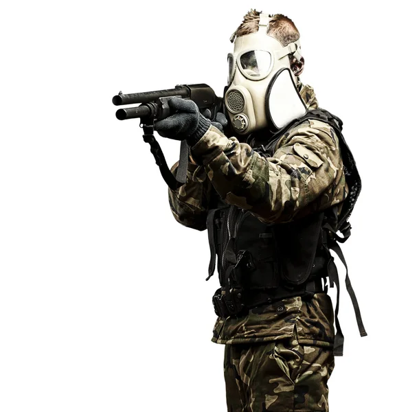 Soldat med hagelgevär — Stockfoto