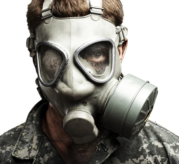 Voják s plynovou maskou — Stock fotografie