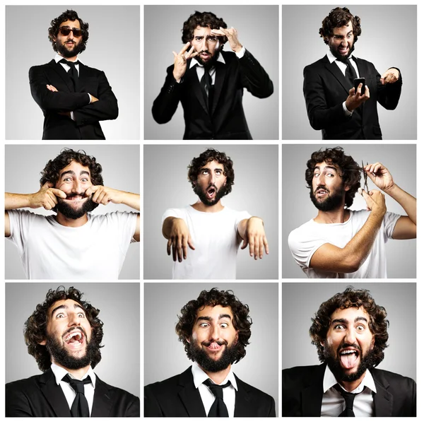 Young crazy business man joking collection — Stock Photo, Image