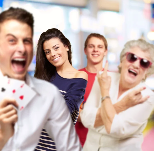 Group having fun and gesturing indoor — Stock Photo, Image