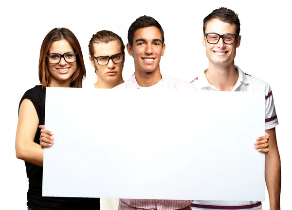 Friends holding banner — Stock Photo, Image