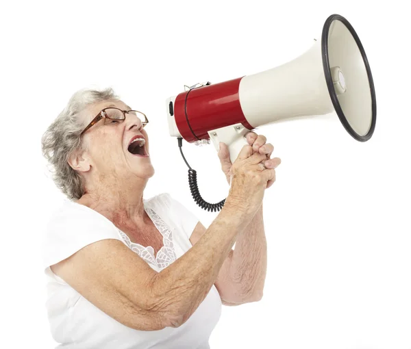 Senior mulher gritando — Fotografia de Stock