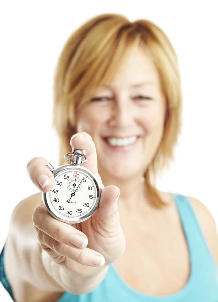 Kadın holding kronometre — Stok fotoğraf