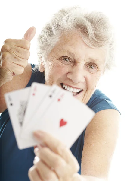 stock image Senior woman playing poker