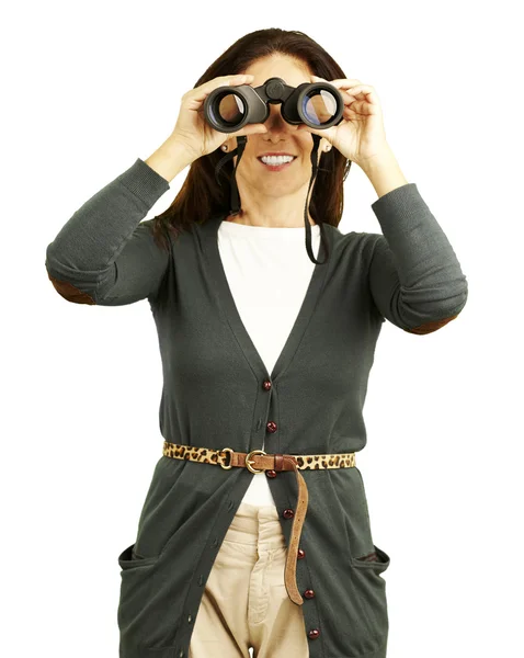Mujer con prismáticos —  Fotos de Stock