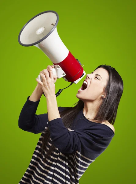 Žena s megafon — Stock fotografie
