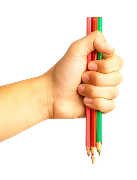 Hand en kleurpotloden — Stockfoto