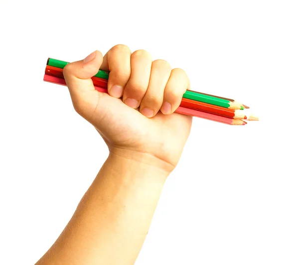 Main et crayons — Photo
