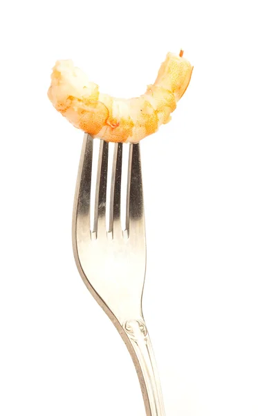 Prawn with fork — Stock Photo, Image