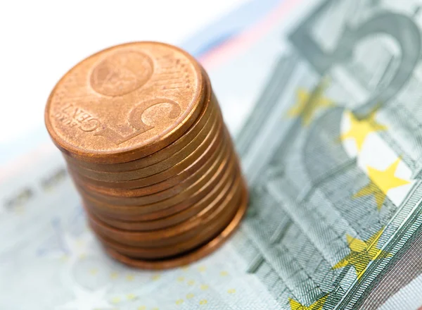 Euro-Schein und -Cent — Stockfoto