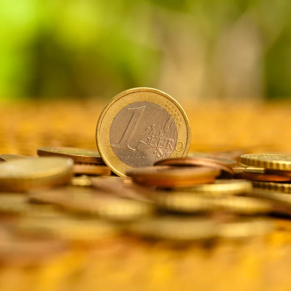 Euro coins on wicker — Stock Photo, Image