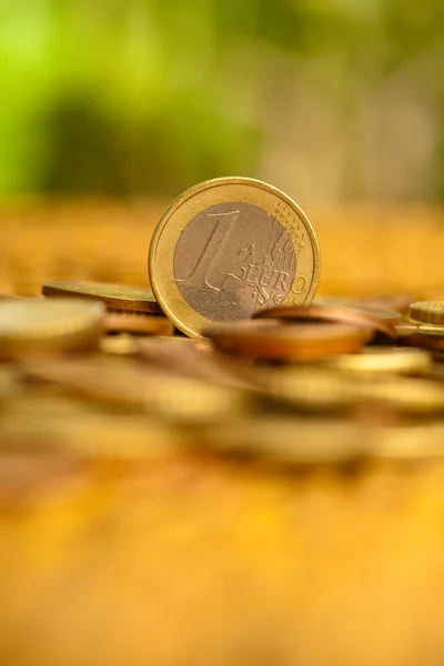 Euro coins on wicker — Stock Photo, Image