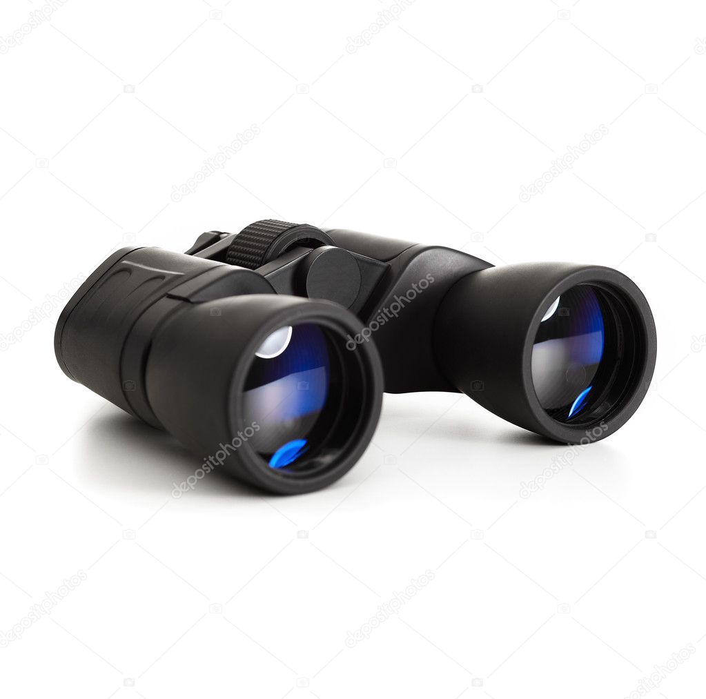 Modern binoculars over white background
