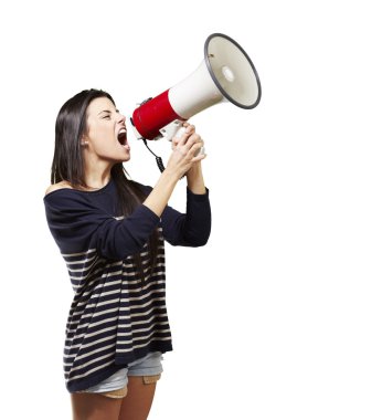 Woman with a megaphone clipart