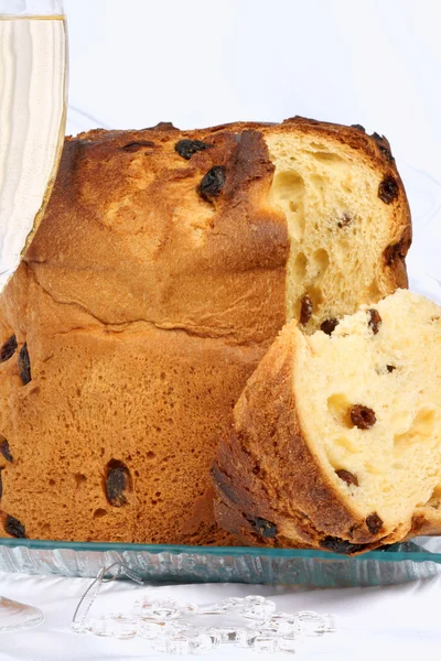 Panettone and spumante the italian Christmas tradition — Stock Photo, Image
